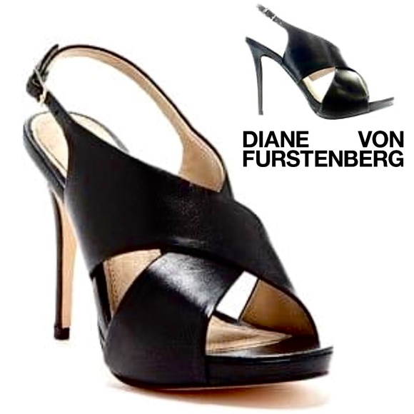 Diane von Furstenberg DVF Vada Black Leather Slingback Sandal Stiletto Heel Pump - Picture 1 of 10